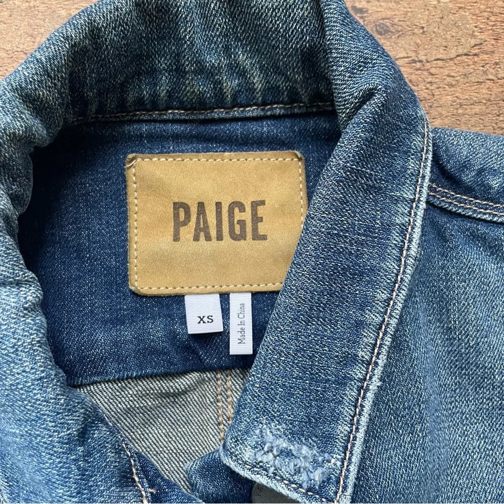 PAIGE Distressed Dark Wash Denim Jean Jacket XS